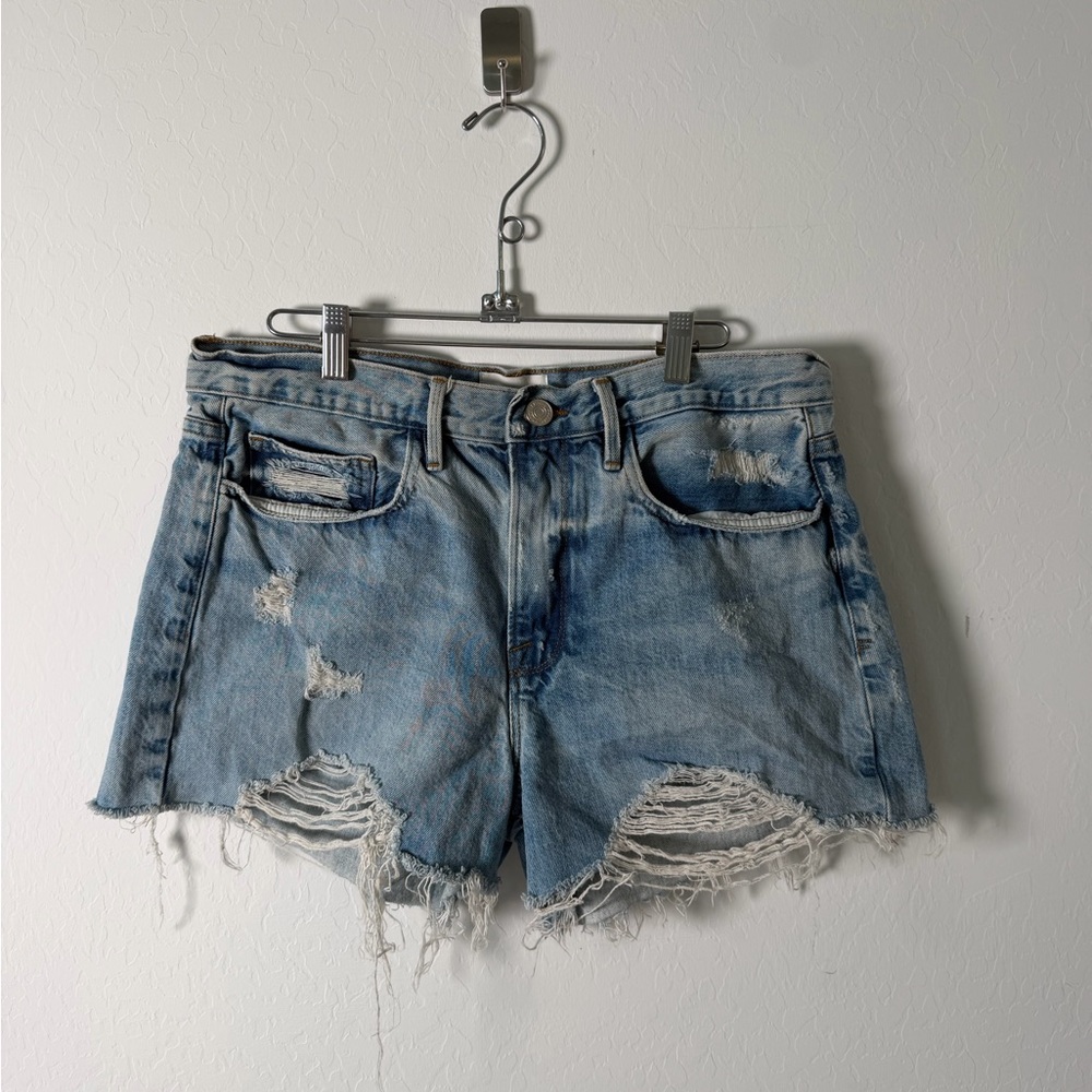 Frame Denim Light Blue Distressed Jean Shorts